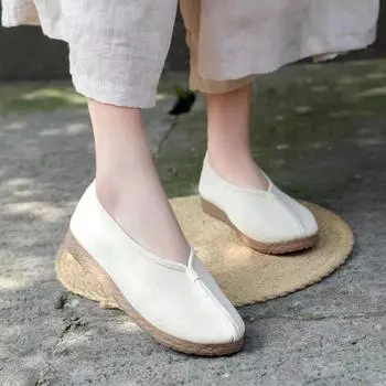 Летние туфли из старой пекинской ткани, женские туфли в национальном стиле дзен, ретро-обувь ханьфу, удобная обувь для танцев в стиле чайного искусства, мягкая подошва 35 бежевый