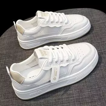 Летние туфли из тонкой сетчатой дышащей кожи белого цвета, женские новые туфли на толстой подошве, повседневные спортивные туфли в один слой 35