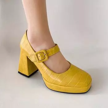 Летние туфли Krazing Pot из искусственной кожи с квадратным носком на очень высоком каблуке с пряжками и ремешками, большие размеры 43, женские непромокаемые туфли Мэри Джейн 34 белый