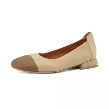 Летние туфли Krazing Pot из коровьей кожи на низком каблуке с круглым носком без шнуровки, женские туфли-лодочки европейского дизайна 34 абрикосовый