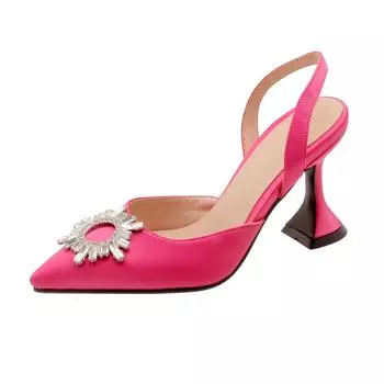 Летние туфли Krazing Pot на высоком каблуке с острым носком и кристаллами, большой размер 43, женские туфли-лодочки с открытой пяткой 34 чёрный