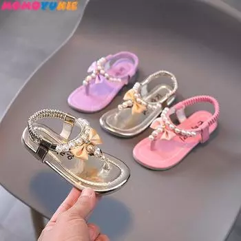 Летние туфли-лодочки для девочек с бусинами Fling Princess Baby Dance Kids Sandals Kids Wedding Shoes Pink 21-inner 13cm золотой