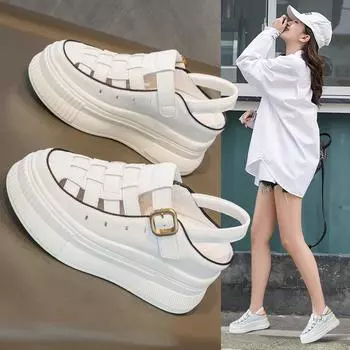 Летние туфли маленького размера с толстой подошвой, увеличивающие рост, женские, дышащие, удобные, универсальные тапочки, повседневные сандалии 34 белый