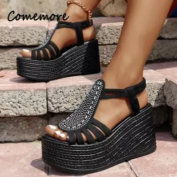 Летние туфли на платформе для женщин, новые римские босоножки с открытым носком и эластичной резинкой на танкетке, повседневные женские босоножки на высоком каблуке для активного отдыха 35 хаки