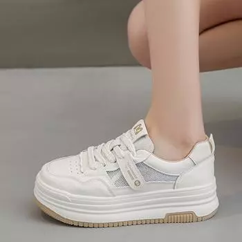 Летние туфли на платформе со шнуровкой для женщин, новые дышащие сетчатые женские низкие кроссовки для активного отдыха, женская повседневная спортивная обувь для ходьбы 35