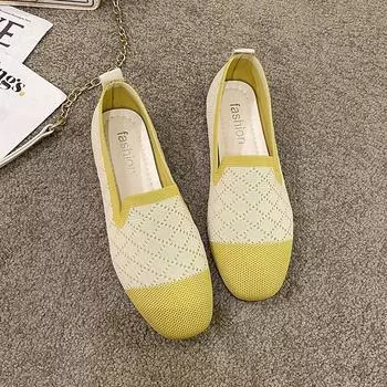 Летние туфли на плоской подошве с квадратным носком, женские мягкие вязаные слипоны 35 чёрный