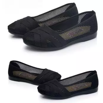 Летние туфли на плоской подошве женские модные удобные туфли на плоской подошве из ткани женские туфли-лоферы 42 чёрный