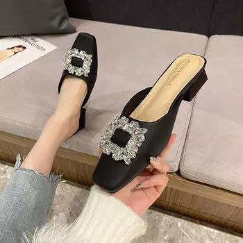 Летние туфли на плоской подошве, женские тапочки с закрытым носком, новые легкие мюли с квадратным носком для женщин, повседневные женские туфли-слайды 35 абрикосовый