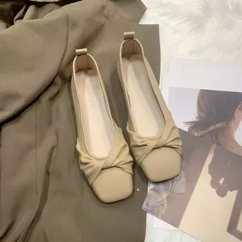 Летние туфли на плоской подошве, женские туфли с квадратным носком из мягкой кожи, нежные плиссированные туфли для беременности 35 хаки