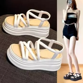 Летние туфли на танкетке с декоративным каблуком 35