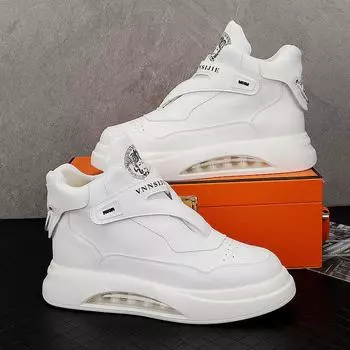 Летние туфли на воздушной подушке, мужские высокие ботинки, белые уличные кроссовки на платформе, дышащая спортивная обувь для мужчин 39 белый