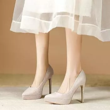 Летние туфли на высоком каблуке с золотыми блестками, узкие каблуки, водонепроницаемая платформа, туфли с острым носком для женщин весной 34 золотой