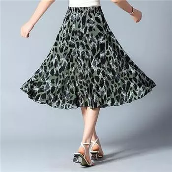 Летние юбки средней длины с цветочным принтом, эластичная талия, женские свободные повседневные пляжные платья из ледяного шелка и шифона, женские платья Faldas One Size