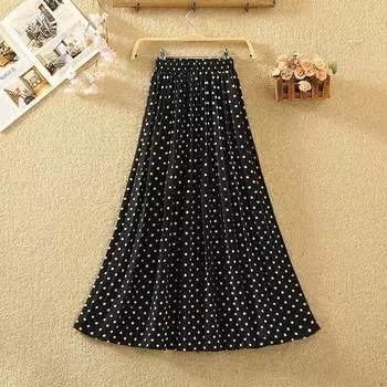 Летние юбки женские винтажные шифоновые плиссированные юбки с цветочным принтом эластичная повседневная юбка миди с высокой талией женская одежда One Size чёрный