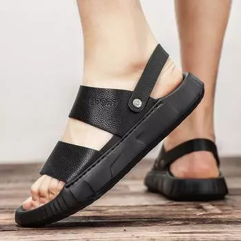 Летние удобные мужские сандалии и тапочки слипоны на плоской подошве модные сандалии пляжная обувь для отдыха на открытом воздухе прогулки черные 38 коричневый