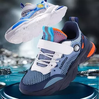 Летние ультралегкие детские повседневные кроссовки с полой сеткой на липучке для мальчиков и девочек 29 темно-синий