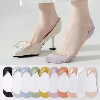 Летние ультратонкие дышащие нескользящие тонкие носки-лодочки без оправы не спадают с пятки невидимые женские носки One size белый