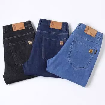 Летние ультратонкие джинсы Tencel мужские свободные прямые светло-голубые тонкие удобные длинные брюки 28 светло-синий