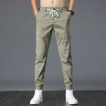 Летние ультратонкие леггинсы из ледяного шелка на шнуровке, повседневные мужские брюки, корейская версия, свободные, универсальные, модные спортивные мужские брюки Harun 9/4 28 чёрный