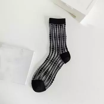 Летние ультратонкие прозрачные шелковые носки с кристаллами и вышивкой в стиле ретро, женские носки, модные эластичные длинные носки Harajuku Kawaii