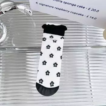 Летние ультратонкие прозрачные шелковые носки с кристаллами и вышивкой в стиле ретро, женские носки, модные эластичные длинные носки Harajuku Kawaii