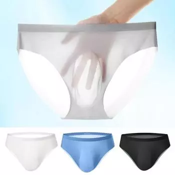 Летние ультратонкие сексуальные мужские трусы из ледяного шелка, полупрозрачные, с низкой талией, бесшовные, 3D U-образные 3XL