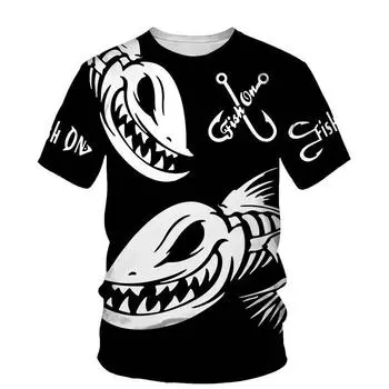 Летние уличные футболки для рыбалки, модная футболка с 3D принтом животных для мужчин, топы с короткими рукавами и круглым вырезом для отдыха, одежда оверсайз XXS