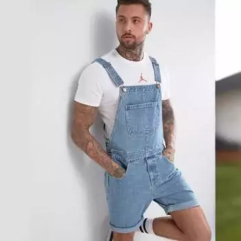 Летние уличные модные комбинезоны с высокой талией, мужские джинсовые шорты L темно-синий