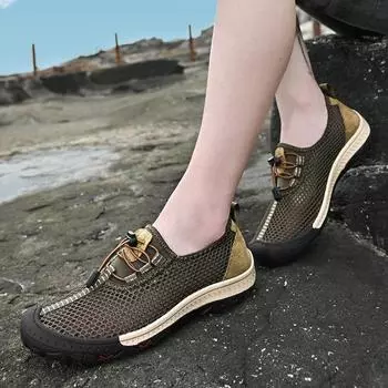 Летние уличные мужские кроссовки, дышащие лоферы без шнуровки, мужская повседневная обувь, мужская обувь с противоскользящей сеткой, водонепроницаемая прогулочная обувь 48 чёрный