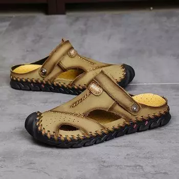 Летние уличные сандалии для мужчин, полностью завернутые сандалии, летняя обувь ручной работы для мужчин, пляжные сандалии, мужские тапочки двойного назначения 38 коричневый