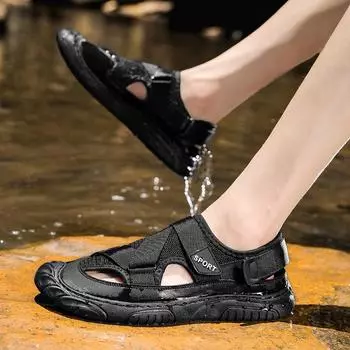 Летние уличные сандалии, повседневная обувь на толстой подошве, универсальные сетчатые туфли, размеры 39–44. 39 чёрный