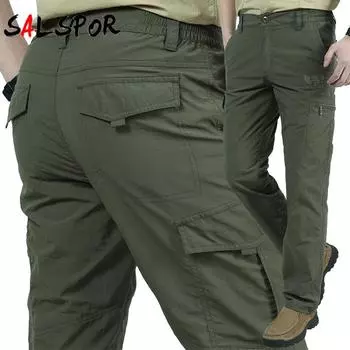 Летние уличные тонкие быстросохнущие брюки Мужские свободные комбинезоны большого размера с несколькими карманами XL зелёный