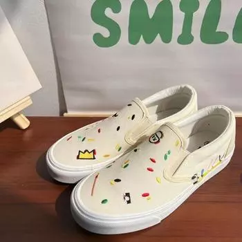 Летние универсальные плоские парусиновые туфли с вышивкой для женщин 35 бежевый