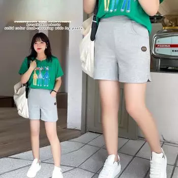 Летние универсальные шорты, свободные, утягивающие, с высокой талией, эластичные, большие размеры, женские повседневные брюки и брюки прямого кроя 2XL чёрный