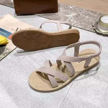 Летние универсальные студенческие римские туфли на плоской подошве с открытым носком и простой пряжкой 35 чёрный