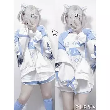 Летние утепленные футболки с рисунком из мультфильмов в японском стиле, кавайные топы для женщин Y2k, милые майки, милые майки Harajuku, майки S синий