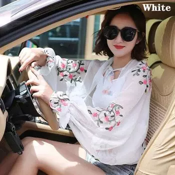 Летние утеплители для рук с вышитым цветочным узором, длинная рубашка, солнцезащитные рукава, шарф для вождения, пляжная шаль белый