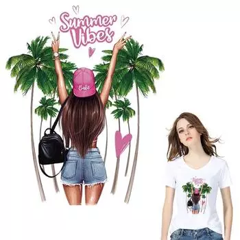 Летние утюги для девочек, термотрансферные наклейки «сделай сам», «горячая слеза», новый дизайн, наклейки на одежду, маска