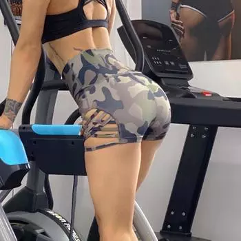 Летние узкие брюки для йоги с высокой талией и принтом, сексуальные спортивные шорты с вырезами