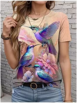 Летние узоры колибри 3D принт женская футболка с коротким рукавом модная сексуальная одежда для девочек Y2k повседневные футболки топы S