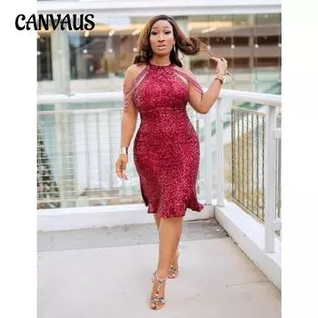 Летние вечерние платья Свободная упаковка Бальные платья с блестками на бедрах Короткое платье Женские платья больших размеров XL красный