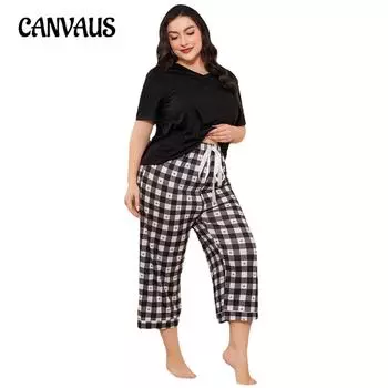 Летние, весенние и осенние топы и брюки с v-образным вырезом и короткими рукавами, женские пижамы больших размеров L чёрный