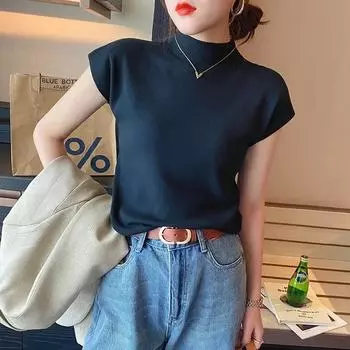 Летние весенние майки женские безрукавные трикотажные футболки женские высокоэластичные тонкие повседневные трикотажные футболки укороченные топы рубашки One Size бежевый