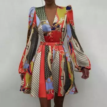 Летние весенние платья для женщин, тонкие мини-платья с рукавами-фонариками и v-образным вырезом, элегантное модное платье на пуговицах, Vestidos S розовый