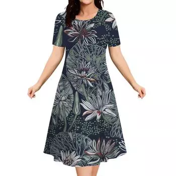 Летние винтажные 3D-печатные женские новые платья женские с цветочным принтом круглый вырез с коротким рукавом сарафан свободное платье повседневное S