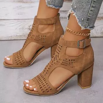 Летние винтажные босоножки на толстом каблуке для женщин, удобные офисные туфли на молнии для женщин, большой размер 43 36
