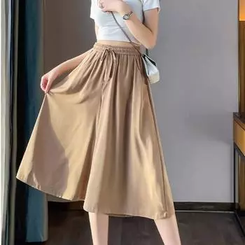 Летние винтажные черные женские широкие брюки с высокой талией из семи частей XL хаки