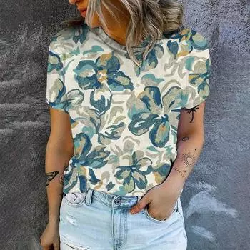Летние винтажные футболки с 3D-принтом «Цветок кешью», женская уличная одежда, повседневная мода, футболка с коротким рукавом, футболки с круглым вырезом, топы, одежда S