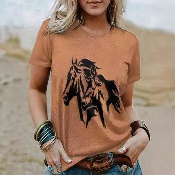 Летние винтажные футболки с 3D-принтом «Лошадь», женская уличная одежда, повседневная мода 2000 года, футболка с коротким рукавом, футболки с круглым вырезом, топы, одежда XL