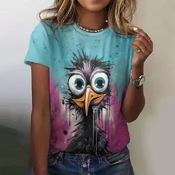 Летние винтажные футболки с 3D-принтом с изображением животных из мультфильмов, женская уличная одежда, повседневная футболка с коротким рукавом Y2k, футболки с круглым вырезом, топы, одежда S